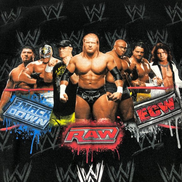 Y2K WWE ECW RAW Smackdown HHH Cena Batista Shirt Youth Large Black Wrestling Tee - Picture 3 of 12